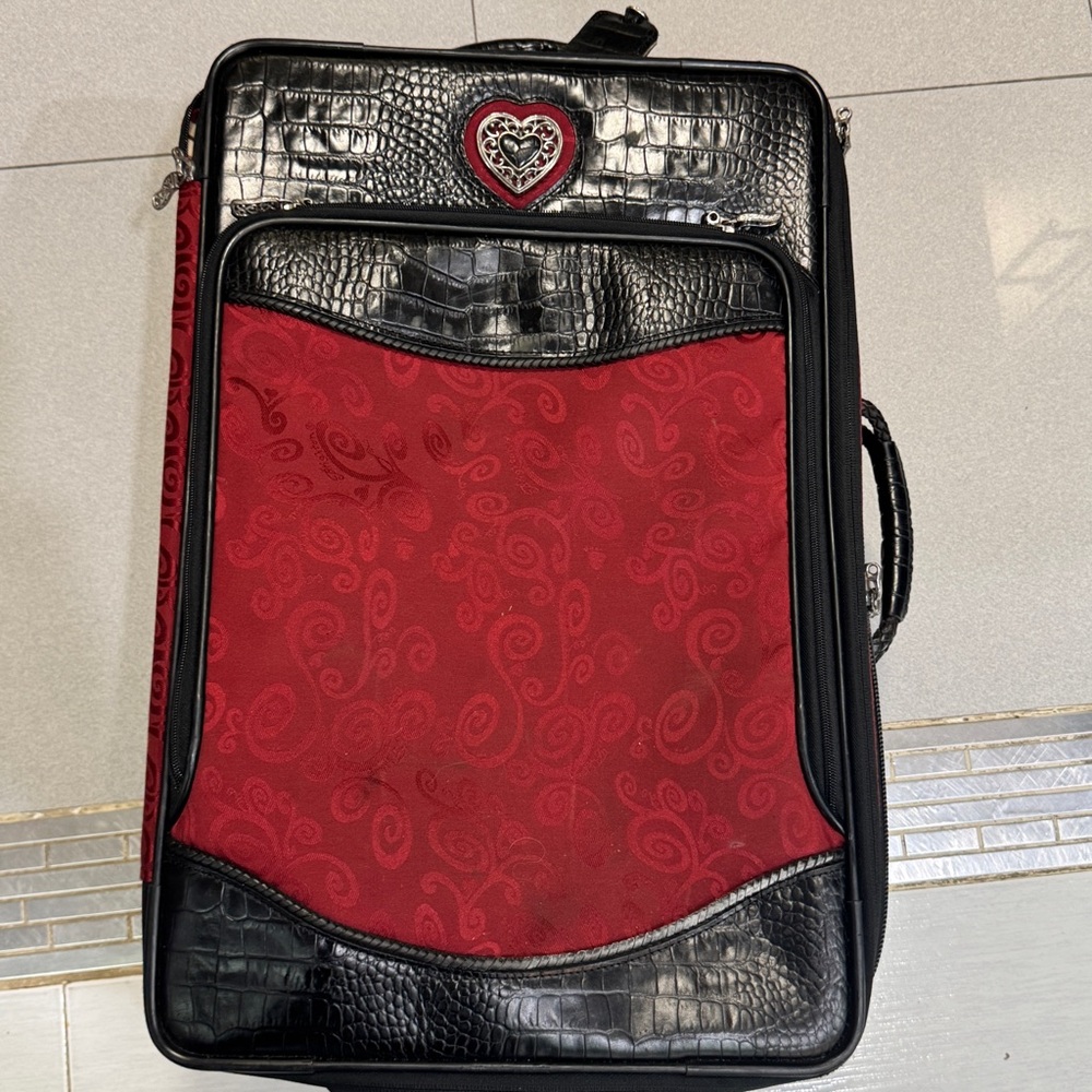 Brighton Red Black Leather 22” Upright Carry on Rolling Suitcase Luggage
